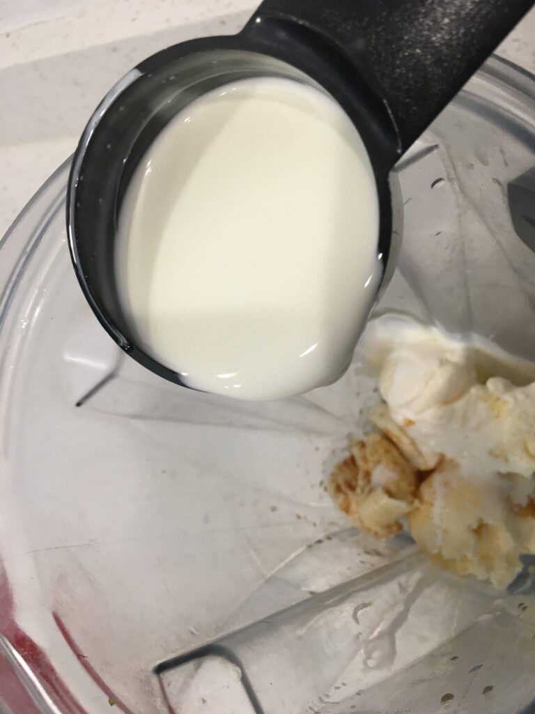 Then pour in the milk.